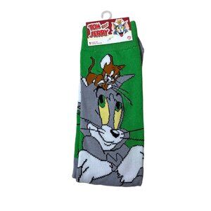 Green Tom & Jerry Graphic Crew Socks NWT One Size Fun Novelty Cartoon